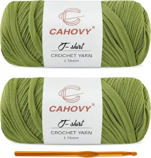 2 Pack T-Shirt Yarn Crochet Yarn for Beginner Crochet Bags/Basket/Coaster,400g/110yds High Elastic Polyester Thick Tshirt Avocado Green
