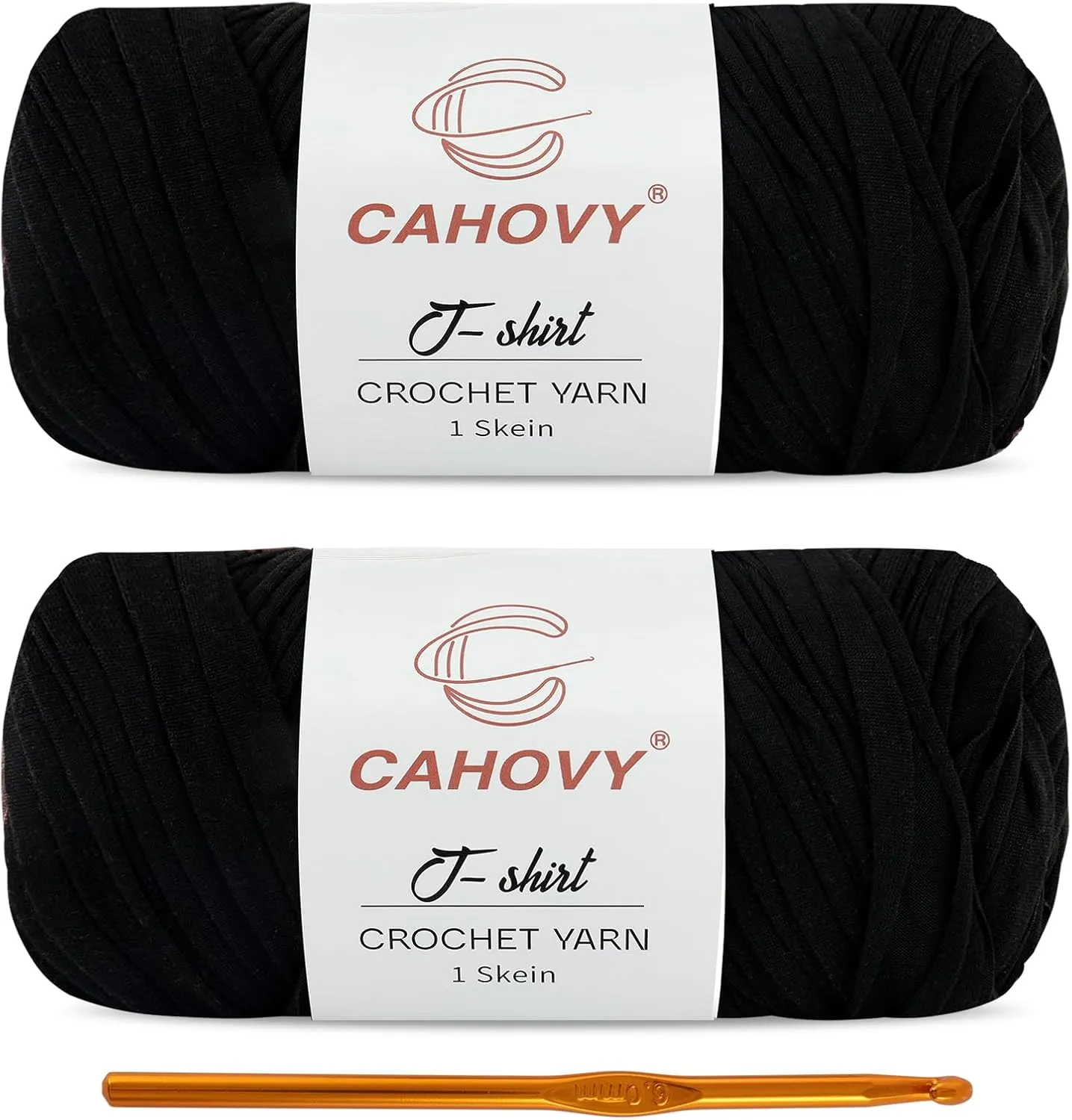 2 Pack T-Shirt Yarn Crochet Yarn for Beginner Crochet Bags/Basket/Coaster,400g/110yds High Elastic Polyester Thick Tshirt Black