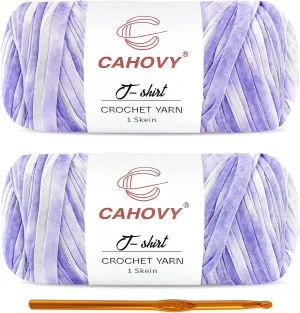 2 Pack T-Shirt Yarn Crochet Yarn for Beginner Crochet Bags/Basket/Coaster,400g/110yds High Elastic Polyester Thick Tshirt Blue&White