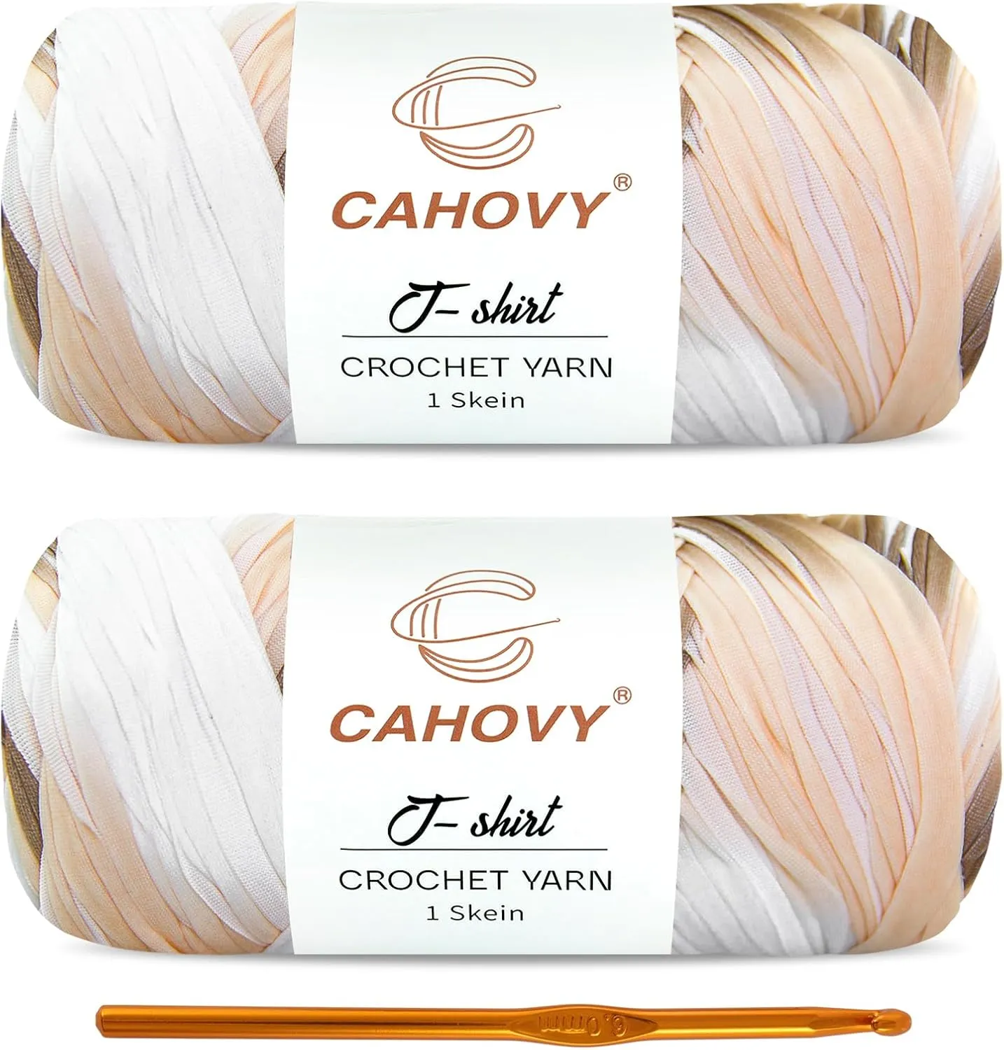 2 Pack T-Shirt Yarn Crochet Yarn for Beginner Crochet Bags/Basket/Coaster,400g/110yds High Elastic Polyester Thick Tshirt Brown&White