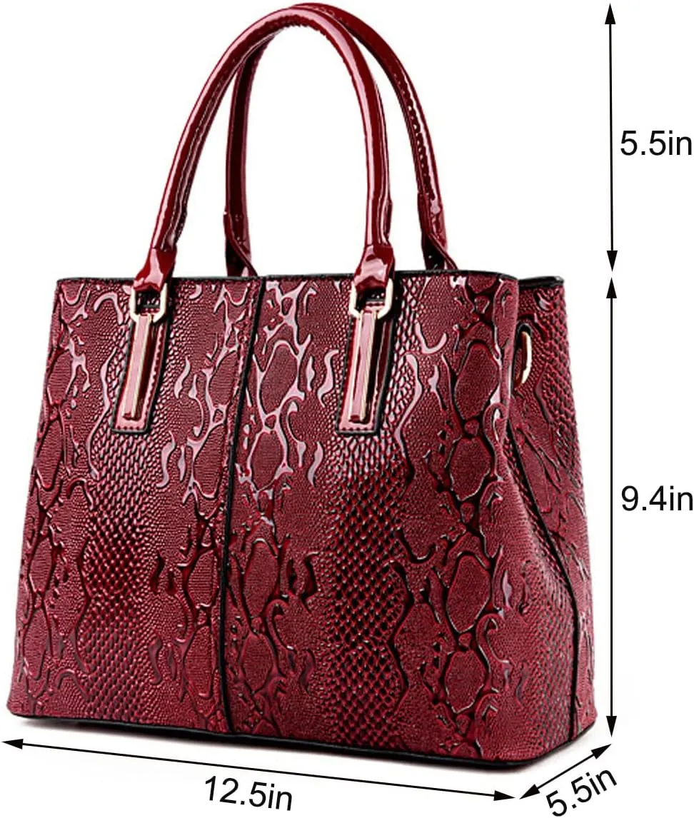 2-PC Handbags for Women Tote Purses Top Handle Satchel Bags PU Leather Shoulder Bag, Brown