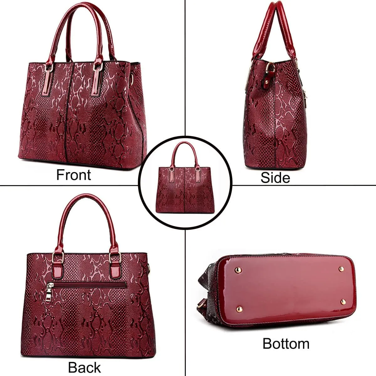 2-PC Handbags for Women Tote Purses Top Handle Satchel Bags PU Leather Shoulder Bag, Brown