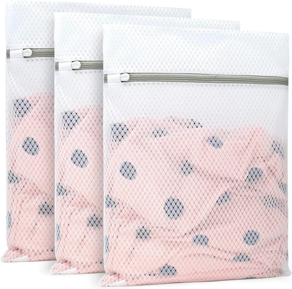 3Pcs Durable Diamond Mesh Laundry Bags for Delicates 12 x 16 Inches (3 Medium)