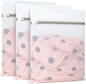 3Pcs Durable Diamond Mesh Laundry Bags for Delicates 12 x 16 Inches (3 Medium)