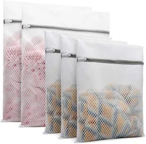 5Pcs Durable Honeycomb Mesh Laundry Bags for Delicates (2 Large 16 x 20 Inches, 3 Medium 12 x 16 Inches)