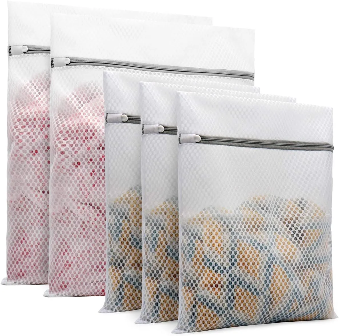 5Pcs Durable Honeycomb Mesh Laundry Bags for Delicates (2 Large 16 x 20 Inches, 3 Medium 12 x 16 Inches)