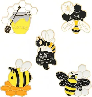 5Pcs Small Bee Brooch Pin Cute Queen Bee Lapel Pin Honey Bee Honeycomb Brooches Pin for Women Men Christmas Jewelry Gift Cloak Dress