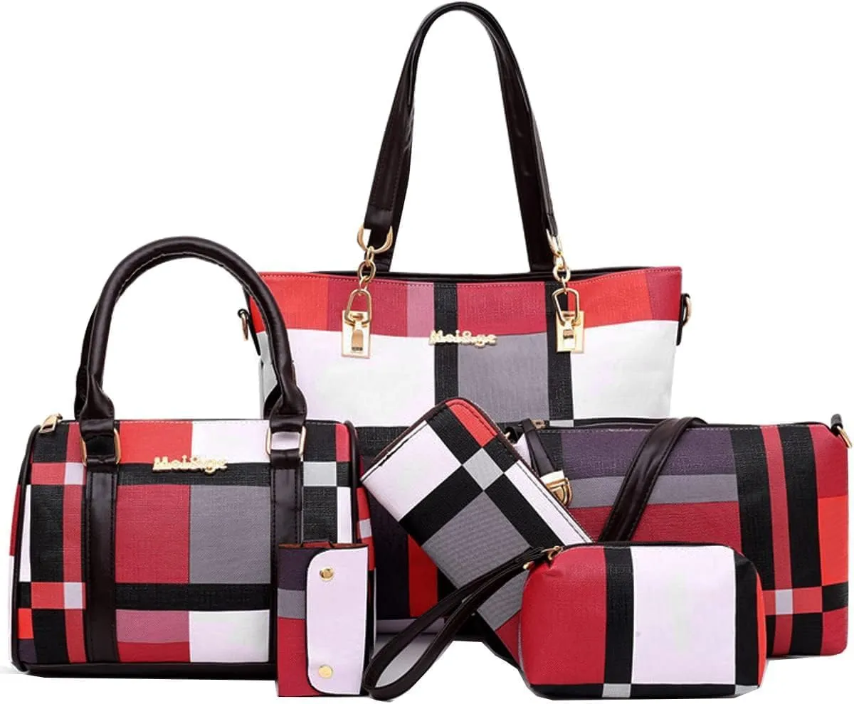6-Pcs Womens Handbags Tote Bags Shoulder Bag Leather Purses Satchel Bag