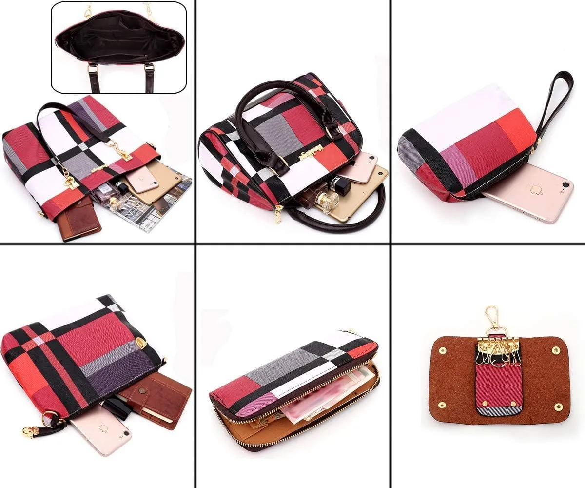 6-Pcs Womens Handbags Tote Bags Shoulder Bag Leather Purses Satchel Bag