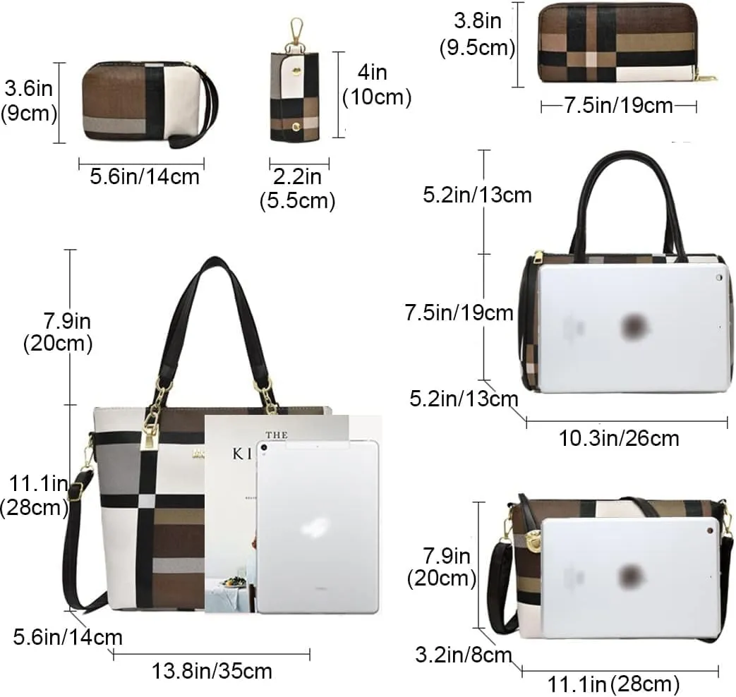 6-Pcs Womens Handbags Tote Bags Shoulder Bag Leather Purses Satchel Bag