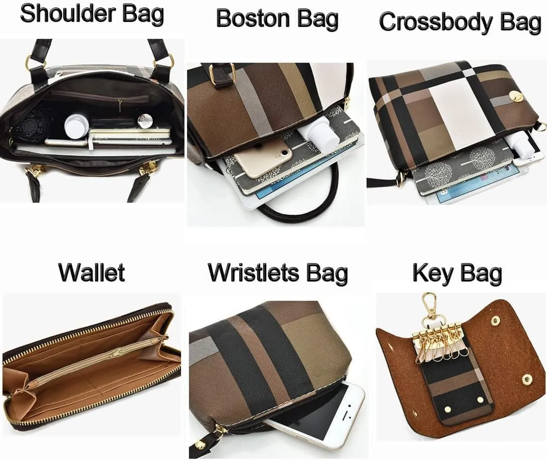 6-Pcs Womens Handbags Tote Bags Shoulder Bag Leather Purses Satchel Bag
