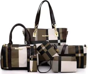 6-Pcs Womens Handbags Tote Bags Shoulder Bag Leather Purses Satchel Bag