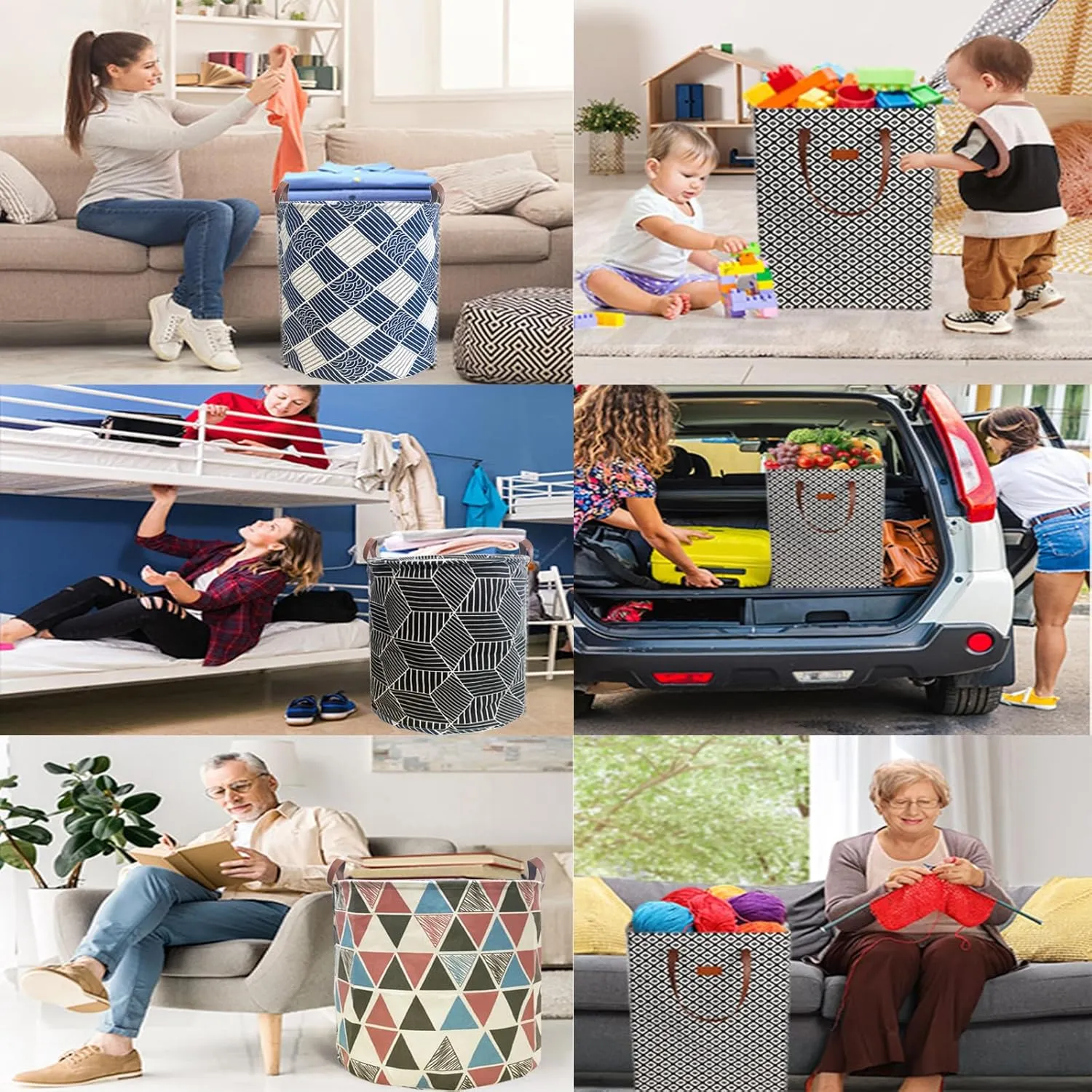 80L Waterproof Laundry Hamper in Family Leather Handle Laundry Basket in Dormitory Collapsible Laundry Bag in Nursery Large Clothes Toy Storage (92-Satisfied laundry hampers, 80L)