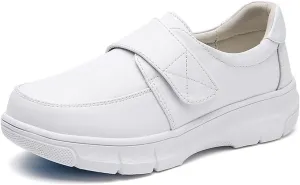 Aceptolcom Women Leather Nurse Shoes Comfortable Lightweight Breathable Adjustable Strap Non Slip Work Shoes Slip Resistant Healthcare Shoes