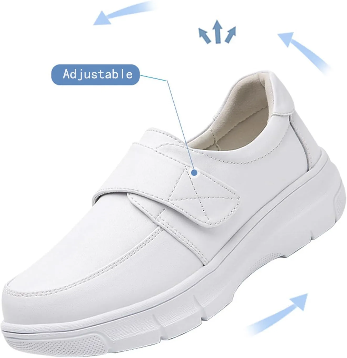 Aceptolcom Women Leather Nurse Shoes Comfortable Lightweight Breathable Adjustable Strap Non Slip Work Shoes Slip Resistant Healthcare Shoes