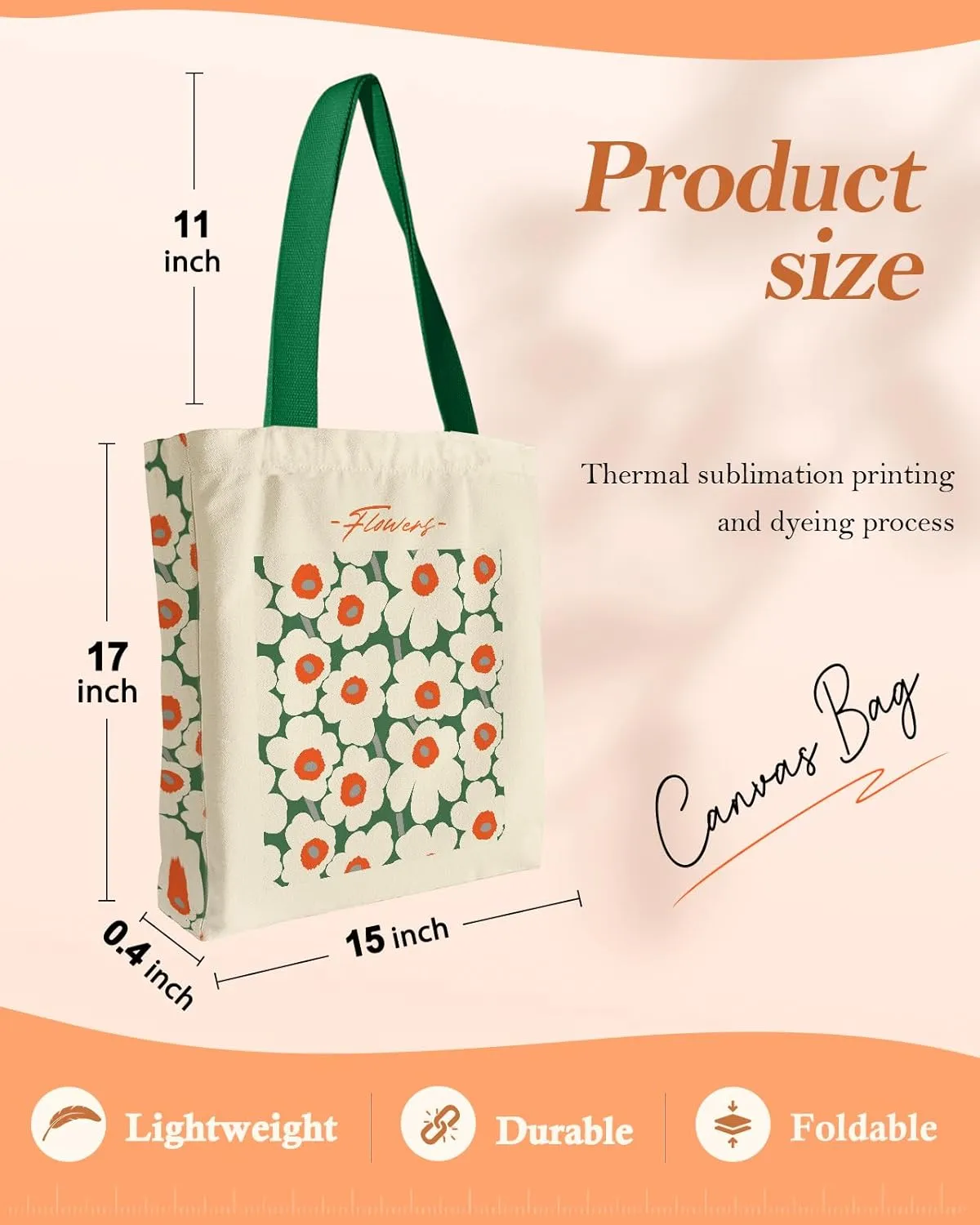 Aesthetic Heavy Canvas Tote Bag - with Pocket for Women Large Size 14''16''3.5'' Cloth Cotton Bags for Shopping