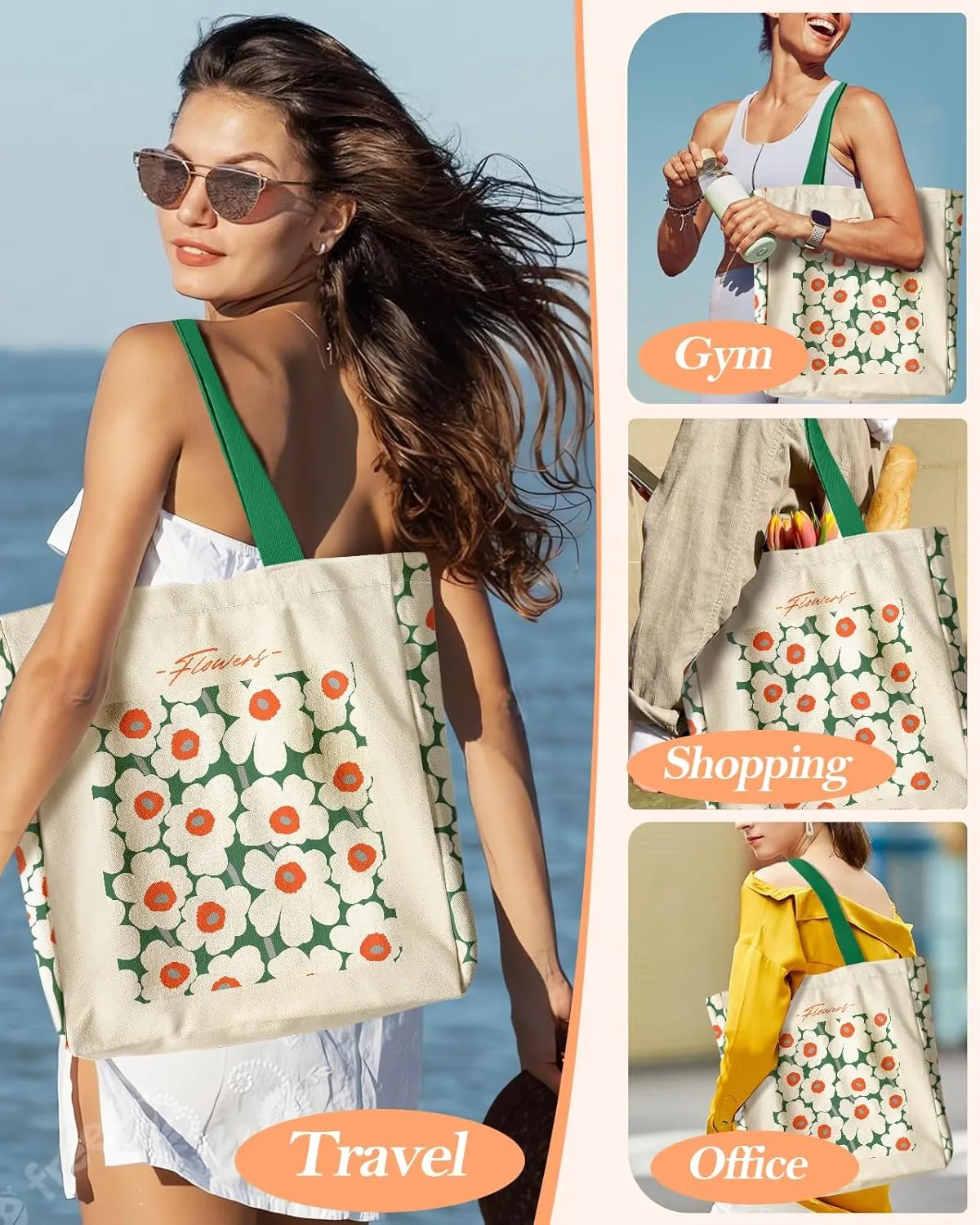 Aesthetic Heavy Canvas Tote Bag - with Pocket for Women Large Size 14''16''3.5'' Cloth Cotton Bags for Shopping