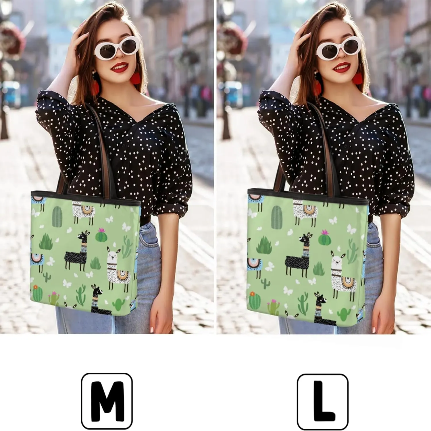Alpaca Cactus Butterflies Tote Bag Multi Pocket Zippered Beach Bag Lightweight Waterproof Handbag
