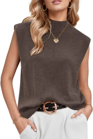 Arach&Cloz Women 2025 Wool Blended Mock Neck Sleeveless Sweater Vest Summer Business Office Knit Spring Trendy Tops