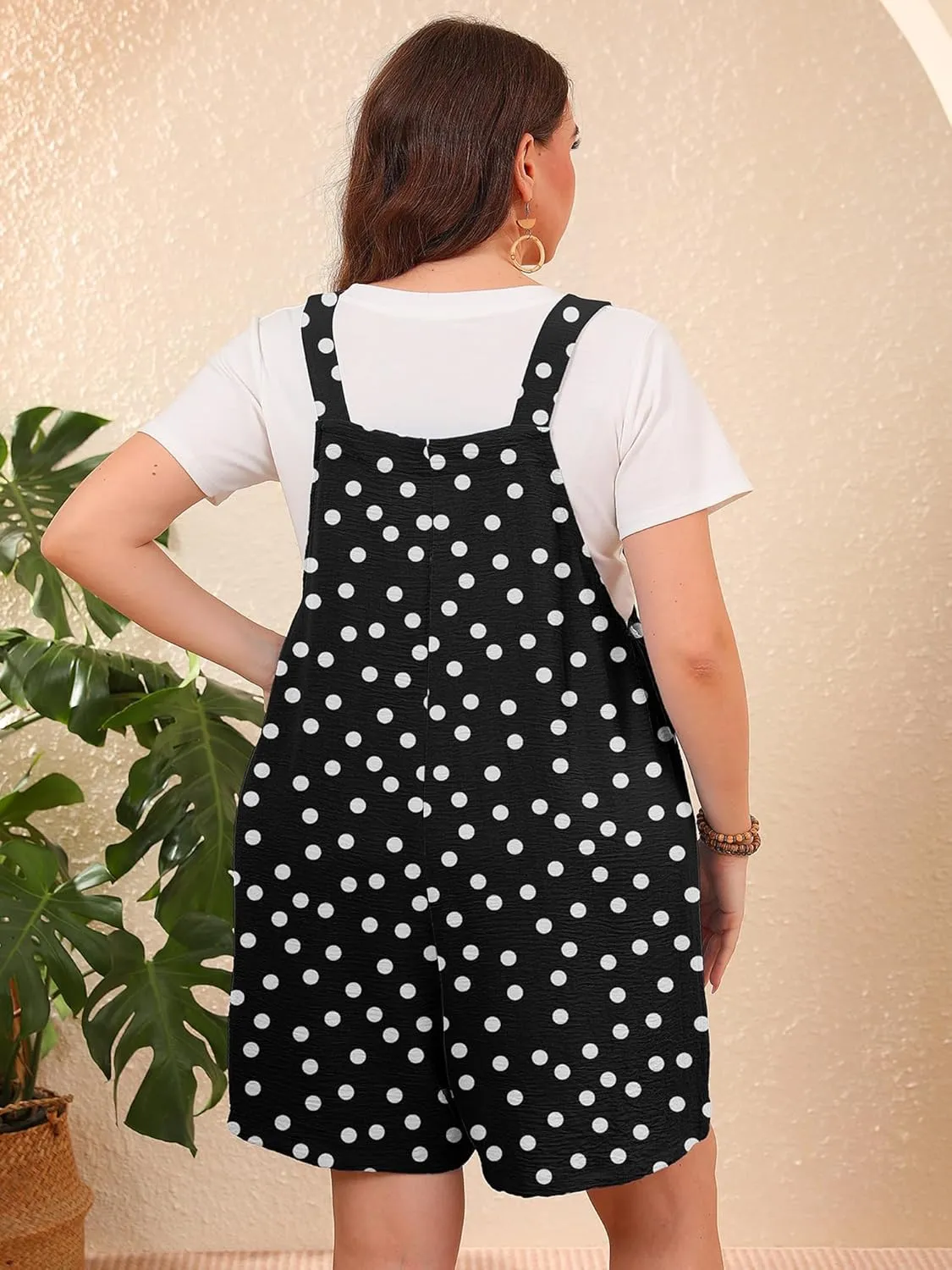 AusLook Plus Size Women's Summer Casual Short Overalls Adjustable Loose Rompers with Pockets 2025 Jumpsuits for Women