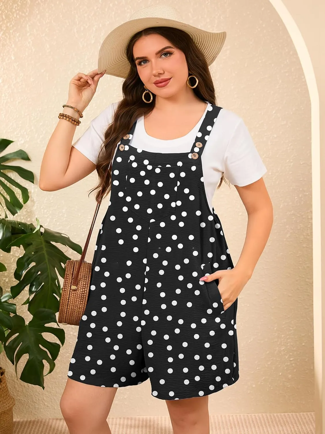 AusLook Plus Size Women's Summer Casual Short Overalls Adjustable Loose Rompers with Pockets 2025 Jumpsuits for Women