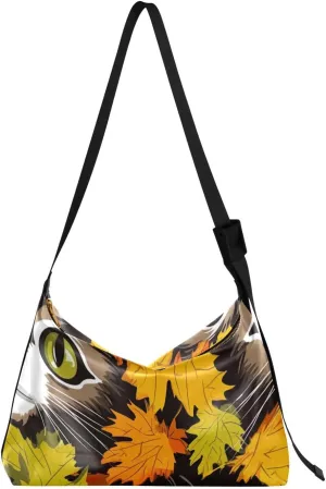 Autumn Leaves Cats Tote Bag for Women Large Hobo Bags Womens Cross Body Purses Leather Bags with Adjustable Strap for Women Girl