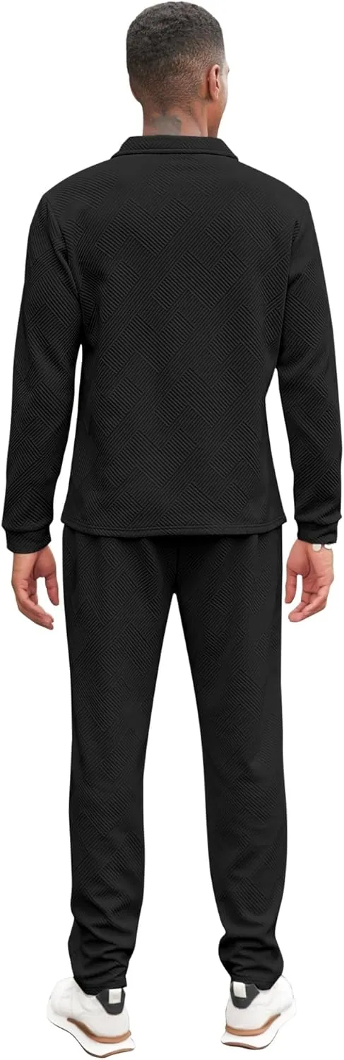 Babioboa Men's Polo sweatsuit Sets 1/4 Zip Fashion Casual Tracksuits jogging long Sleeve Polo Suit for Men 2 Piece Set