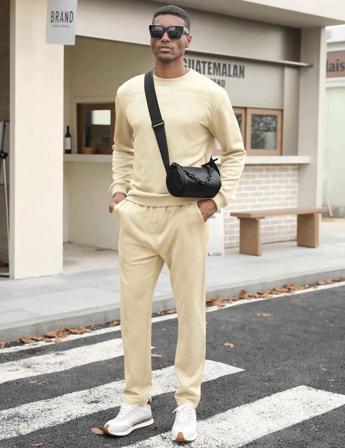 Babioboa Men's Tracksuit Knit Jacquard 2 Piece Long Sleeve Pullover Jogging Tracksuit Athletic running Casual Sportswear