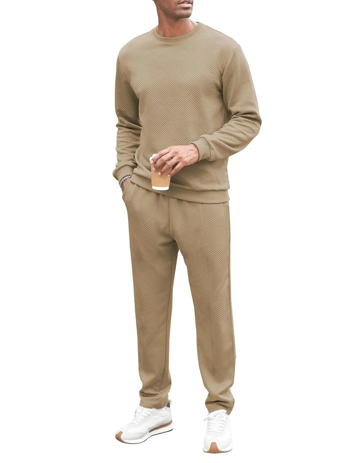 Babioboa Men's Tracksuit Knit Jacquard 2 Piece Long Sleeve Pullover Jogging Tracksuit Athletic running Casual Sportswear