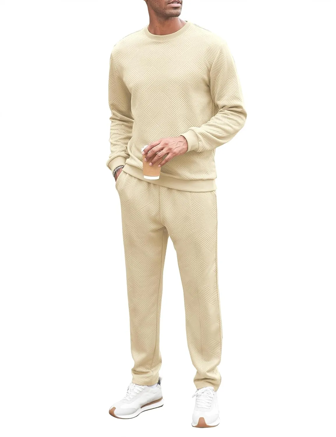 Babioboa Men's Tracksuit Knit Jacquard 2 Piece Long Sleeve Pullover Jogging Tracksuit Athletic running Casual Sportswear