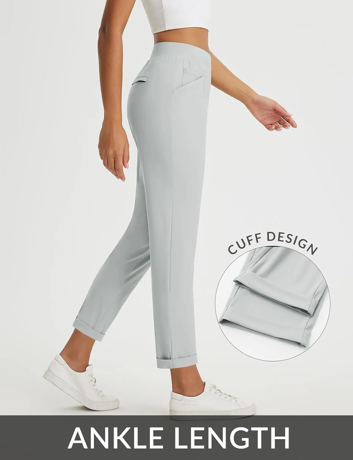 baleaf Womens Travel Pants Stretch with Zipper Pockets Petite Ankle Dressy Work Business Casual Golf Slacks
