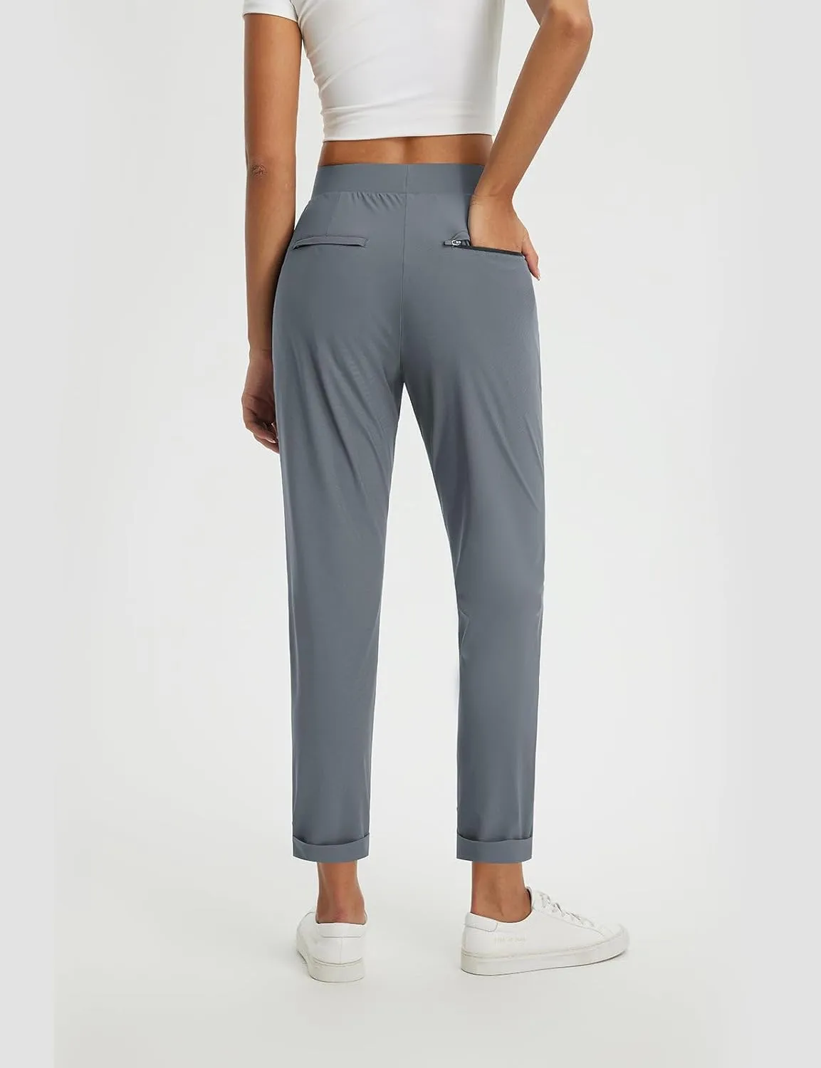 baleaf Womens Travel Pants Stretch with Zipper Pockets Petite Ankle Dressy Work Business Casual Golf Slacks