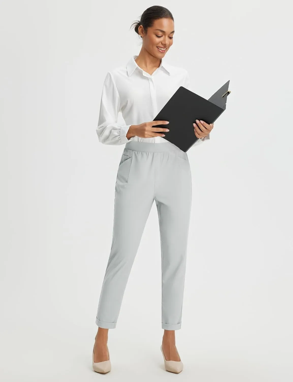 baleaf Womens Travel Pants Stretch with Zipper Pockets Petite Ankle Dressy Work Business Casual Golf Slacks