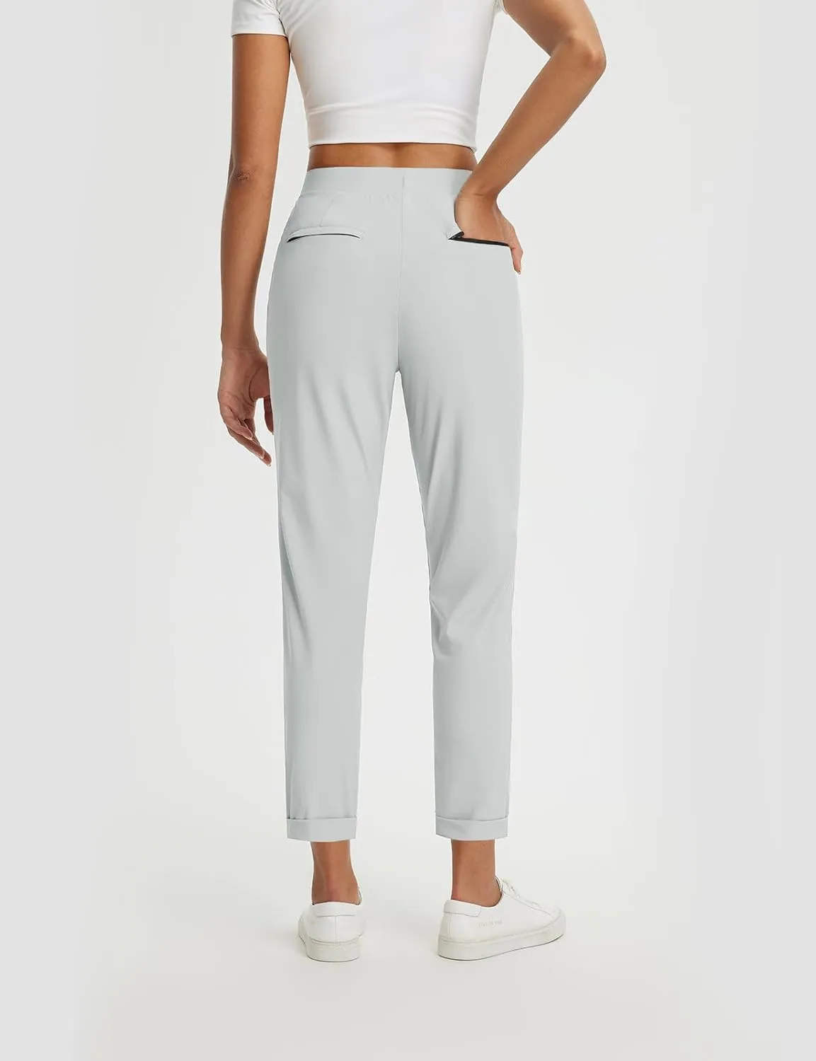 baleaf Womens Travel Pants Stretch with Zipper Pockets Petite Ankle Dressy Work Business Casual Golf Slacks