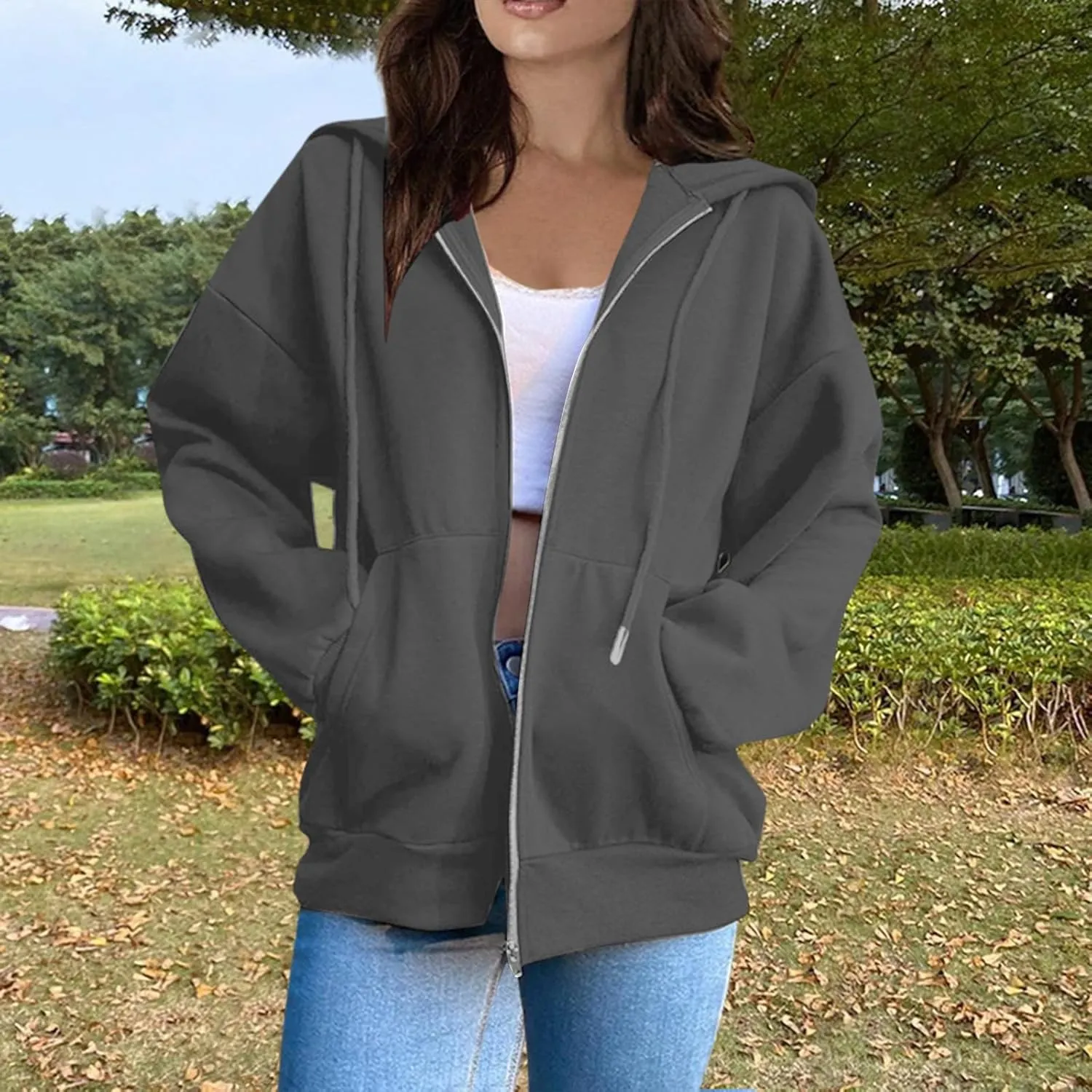 BAXLIMEK Zip Up Hoodies for Women,2023 Fall Outfits Casual Long Sleeve Hoodies Outerwear,Trendy Oversized Sweatshirt Coats