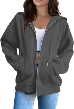 BAXLIMEK Zip Up Hoodies for Women,2023 Fall Outfits Casual Long Sleeve Hoodies Outerwear,Trendy Oversized Sweatshirt Coats