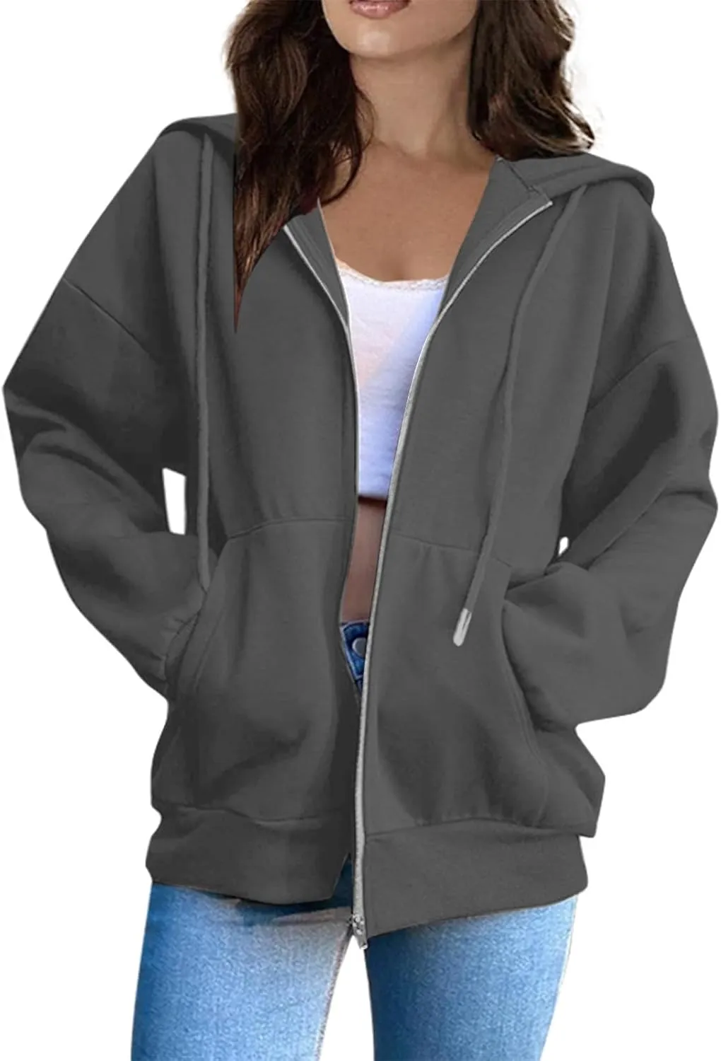 BAXLIMEK Zip Up Hoodies for Women,2023 Fall Outfits Casual Long Sleeve Hoodies Outerwear,Trendy Oversized Sweatshirt Coats