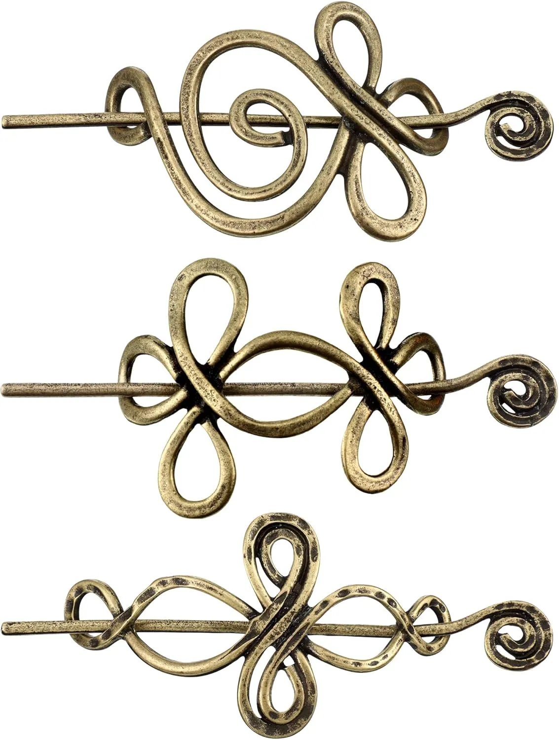 BBTO Celtic Shawl Pin 3 Pcs Crossed Knots Budding Spiral Crocheted Scarf Cloak Pin Sweater Brooch for Women Knitter Handmade Cape