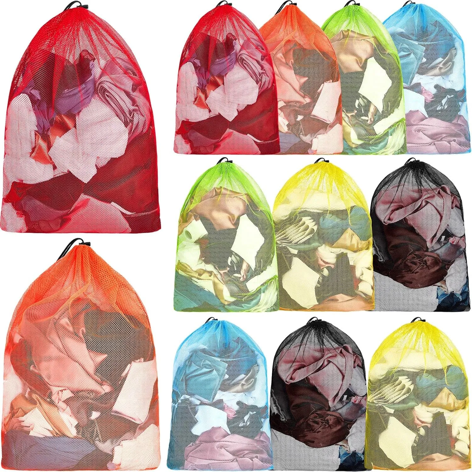 Berlune 12 Pcs Large Laundry Bag 24'' x 32'' Colorful Extra Large Mesh Laundry Bag Bulk with Drawstring Heavy Duty Mesh Machine Washable Drawstring Pouch for College Apartment Delicate Dorm Travel