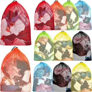 Berlune 12 Pcs Large Laundry Bag 24'' x 32'' Colorful Extra Large Mesh Laundry Bag Bulk with Drawstring Heavy Duty Mesh Machine Washable Drawstring Pouch for College Apartment Delicate Dorm Travel