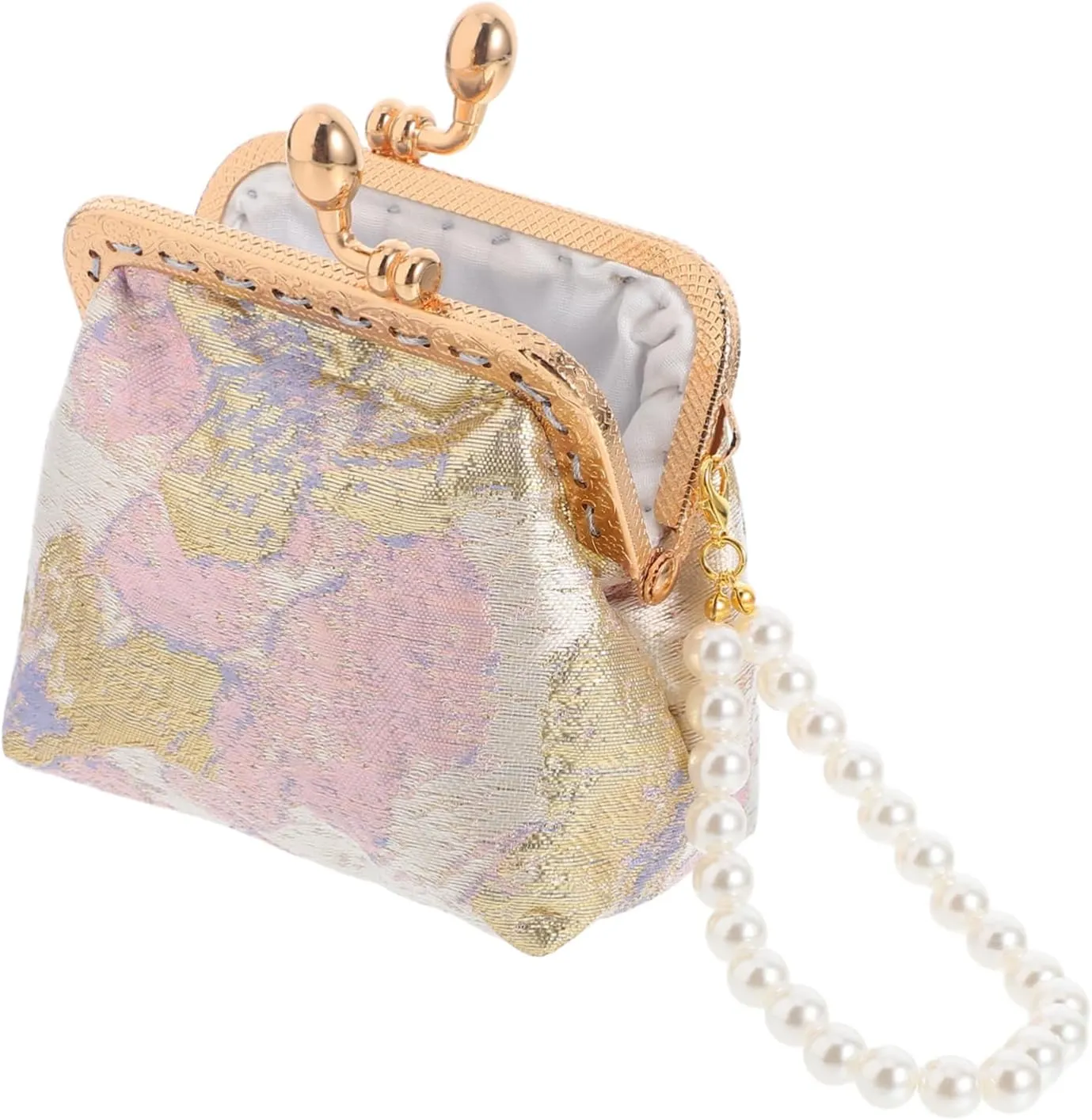 BESPORTBLE Traditional Silk Fabric Pearl Purse Flower Coin Purse Chinese Brocade Handbag Floral Clutch Wedding Party