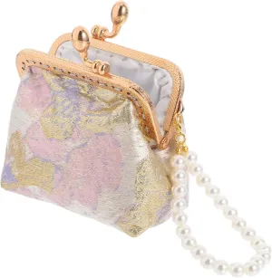 BESPORTBLE Traditional Silk Fabric Pearl Purse Flower Coin Purse Chinese Brocade Handbag Floral Clutch Wedding Party