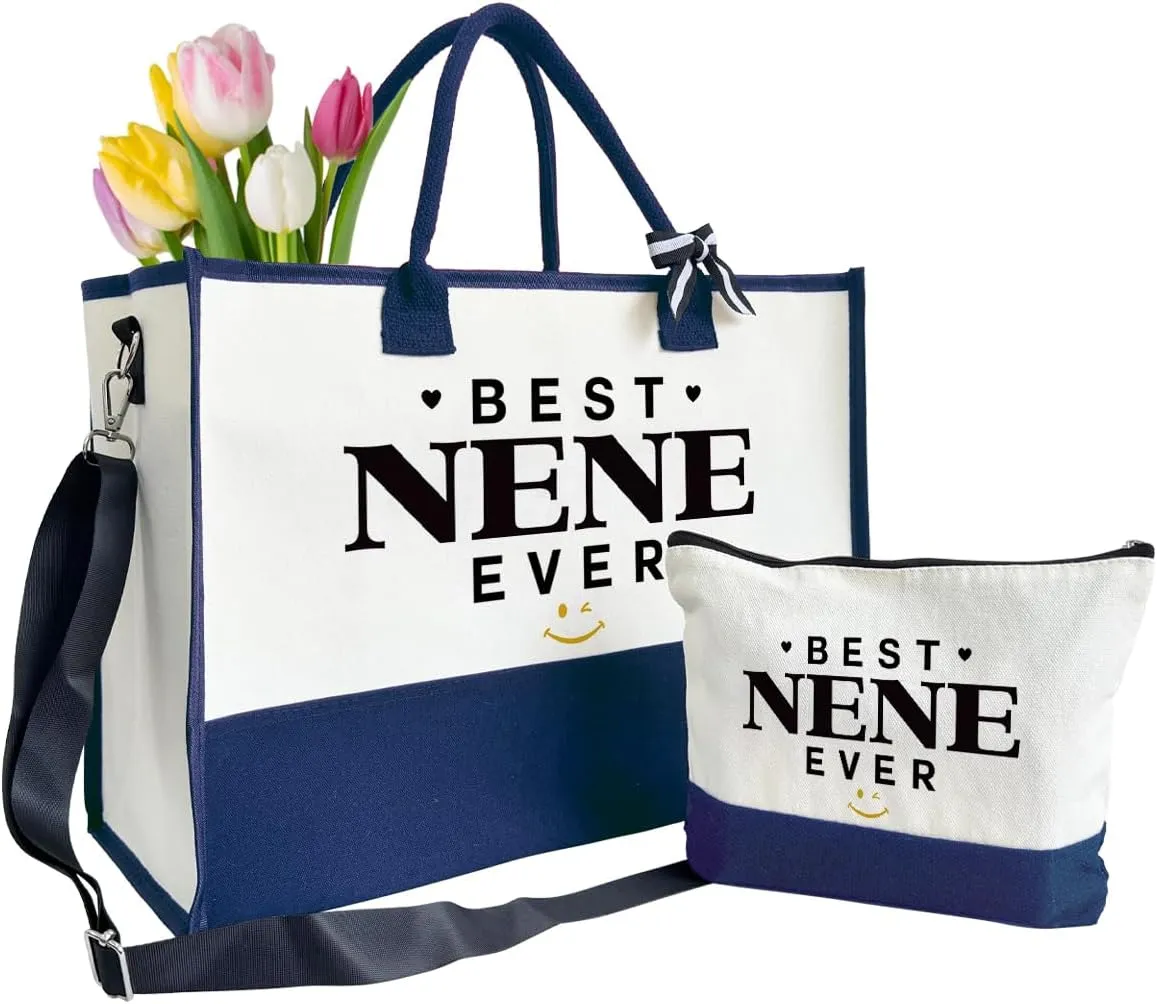 Best Nene Ever Tote Bag Gifts, Canvas Tote Bag for Women, Nene Gifts, Cosmetic Bag, Beach Bag and Makeup bag, Travel Bag Gifts for Nene, Canvas Tote Bag With Zipper, Mothers Day Christmas Gifts A7