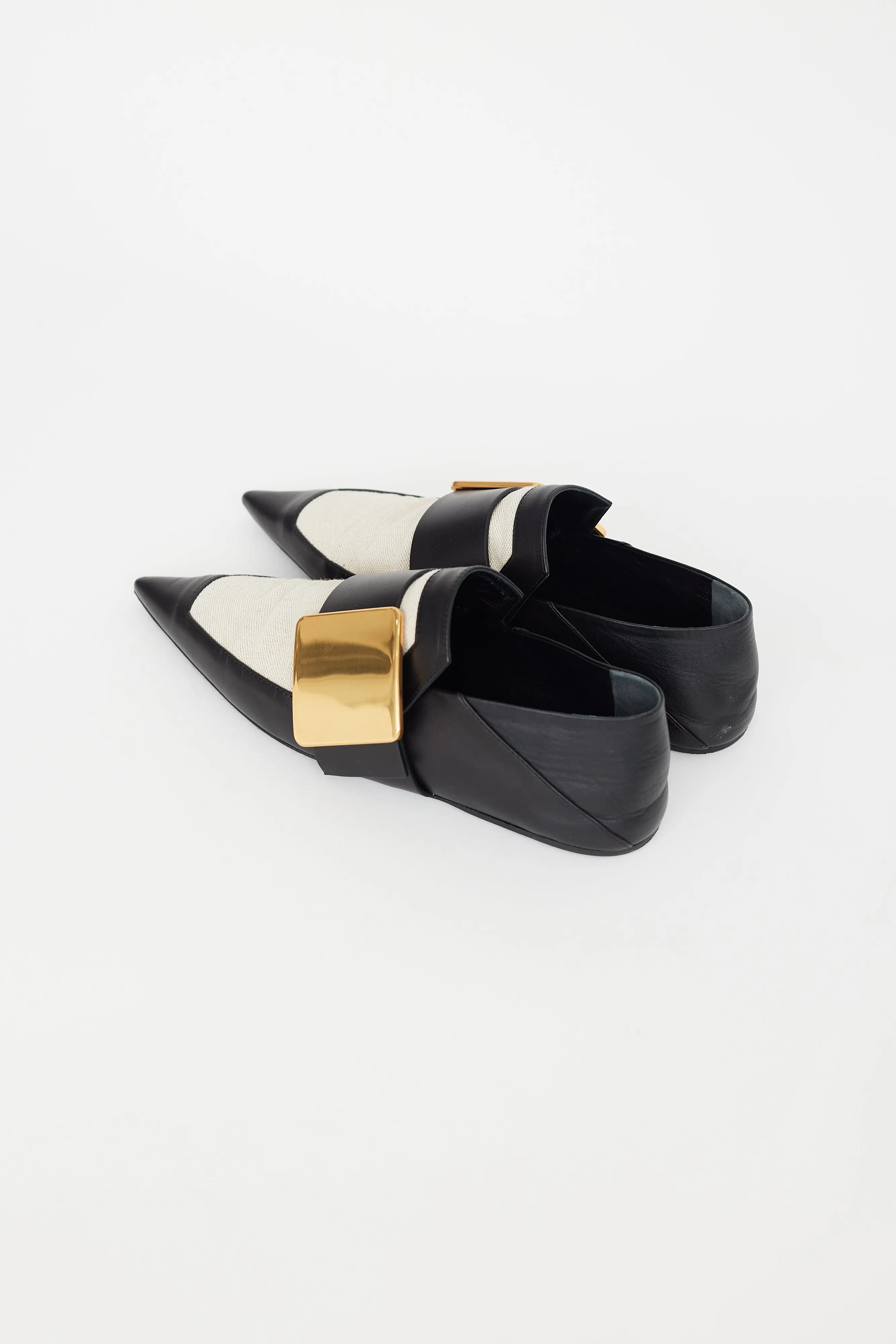 Black Leather & Beige Canvas Loafer