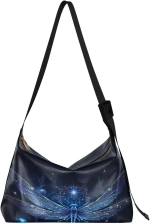 Blue Dragonfly Star Tote Bag for Women Large Hobo Bags Womens Cross Body Purses Leather Hobo Bags with Adjustable Strap for Girl Men