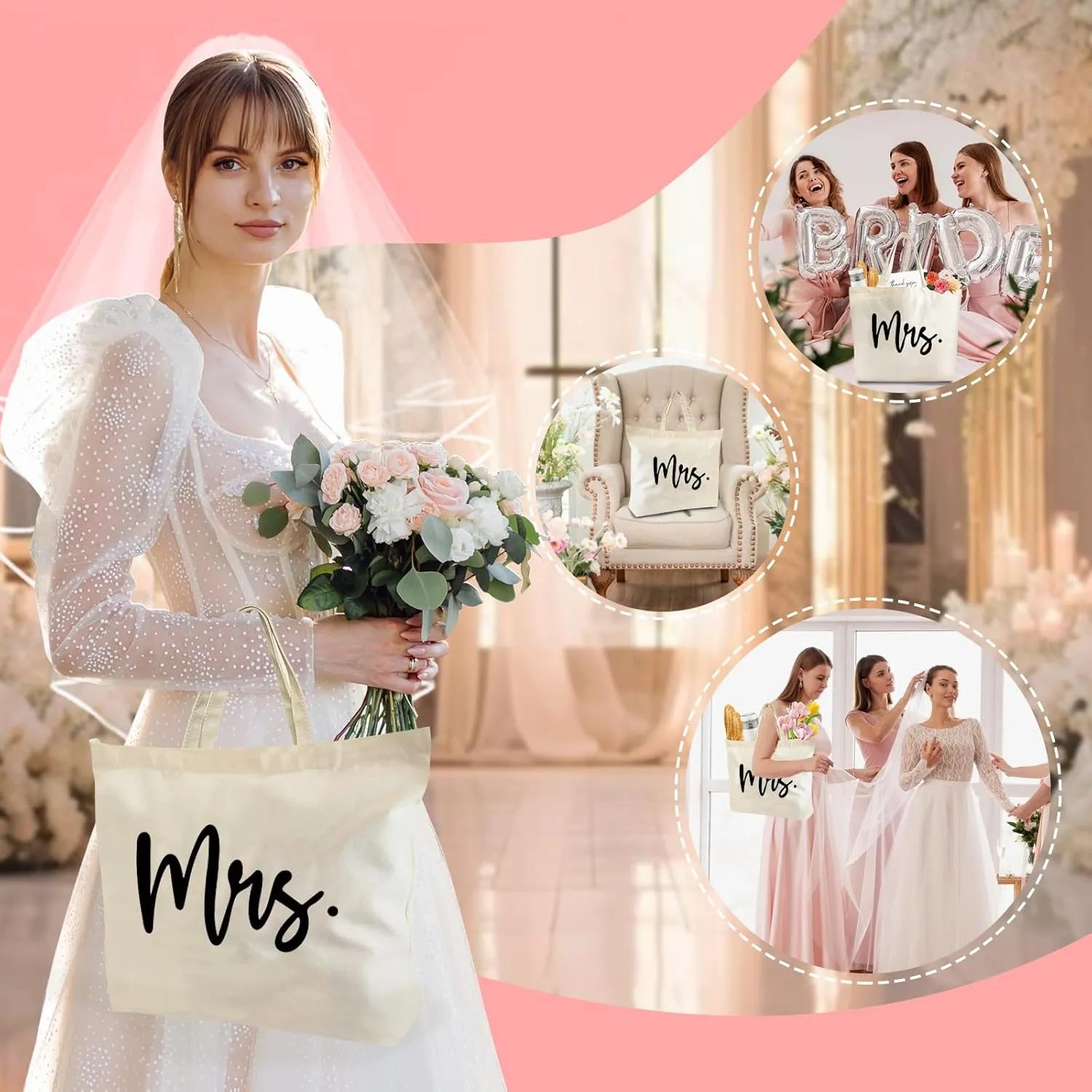 Bridal Shower Gifts For Bride To Be Tote Bag Canvas Wedding Bag With Handle Womens Mrs Bag Bridesmaid Gifts Purse