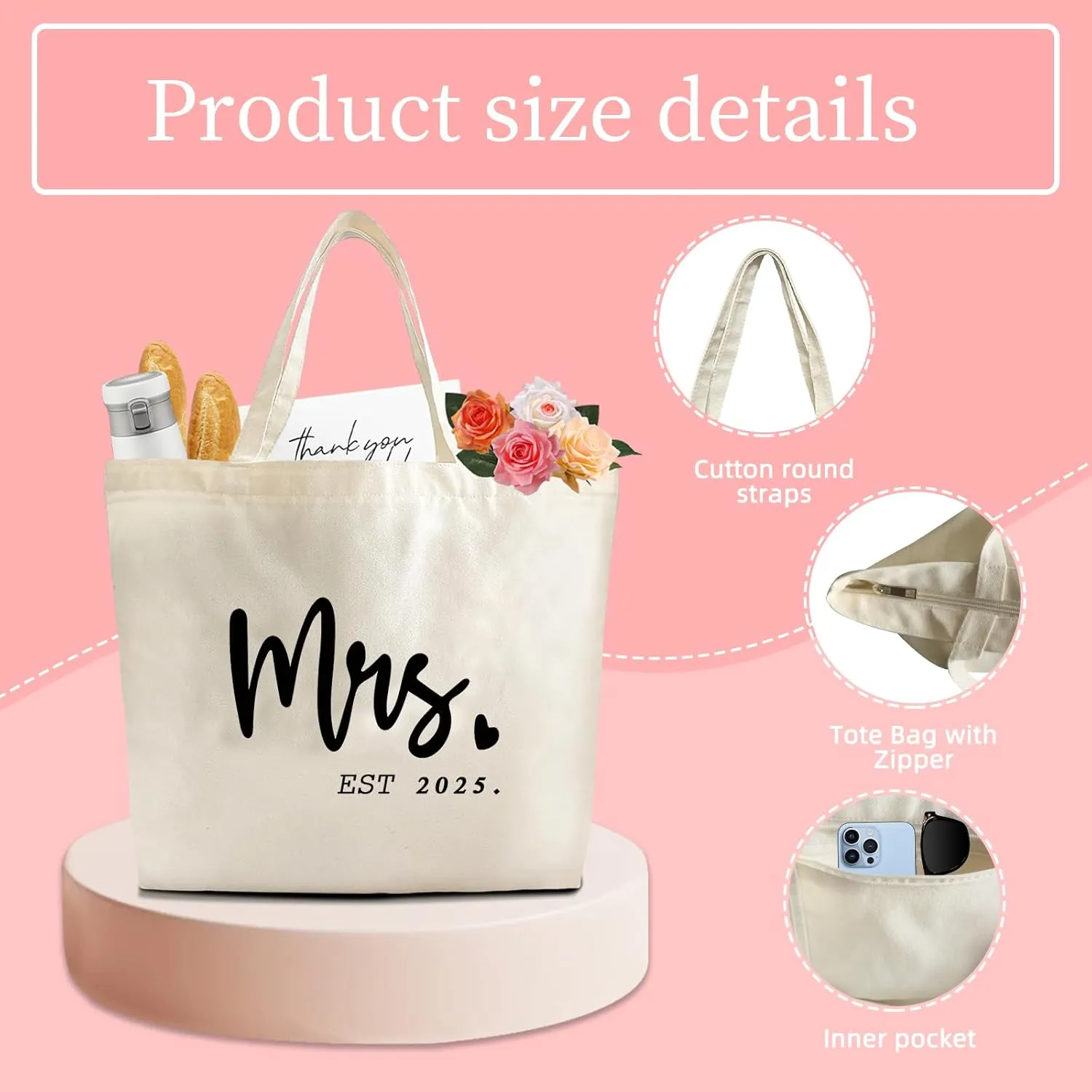 Bridal Shower Gifts For Bride To Be Tote Bag Canvas Wedding Bag With Handle Womens Mrs Bag Bridesmaid Gifts Purse