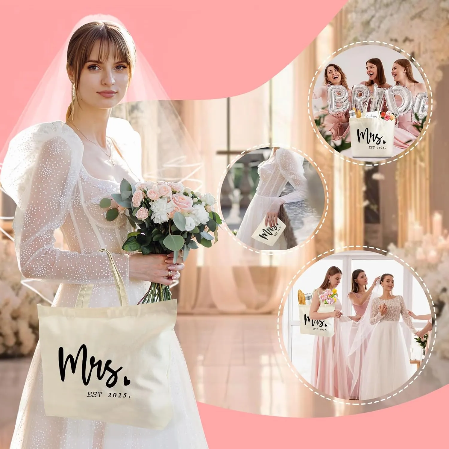 Bridal Shower Gifts For Bride To Be Tote Bag Canvas Wedding Bag With Handle Womens Mrs Bag Bridesmaid Gifts Purse