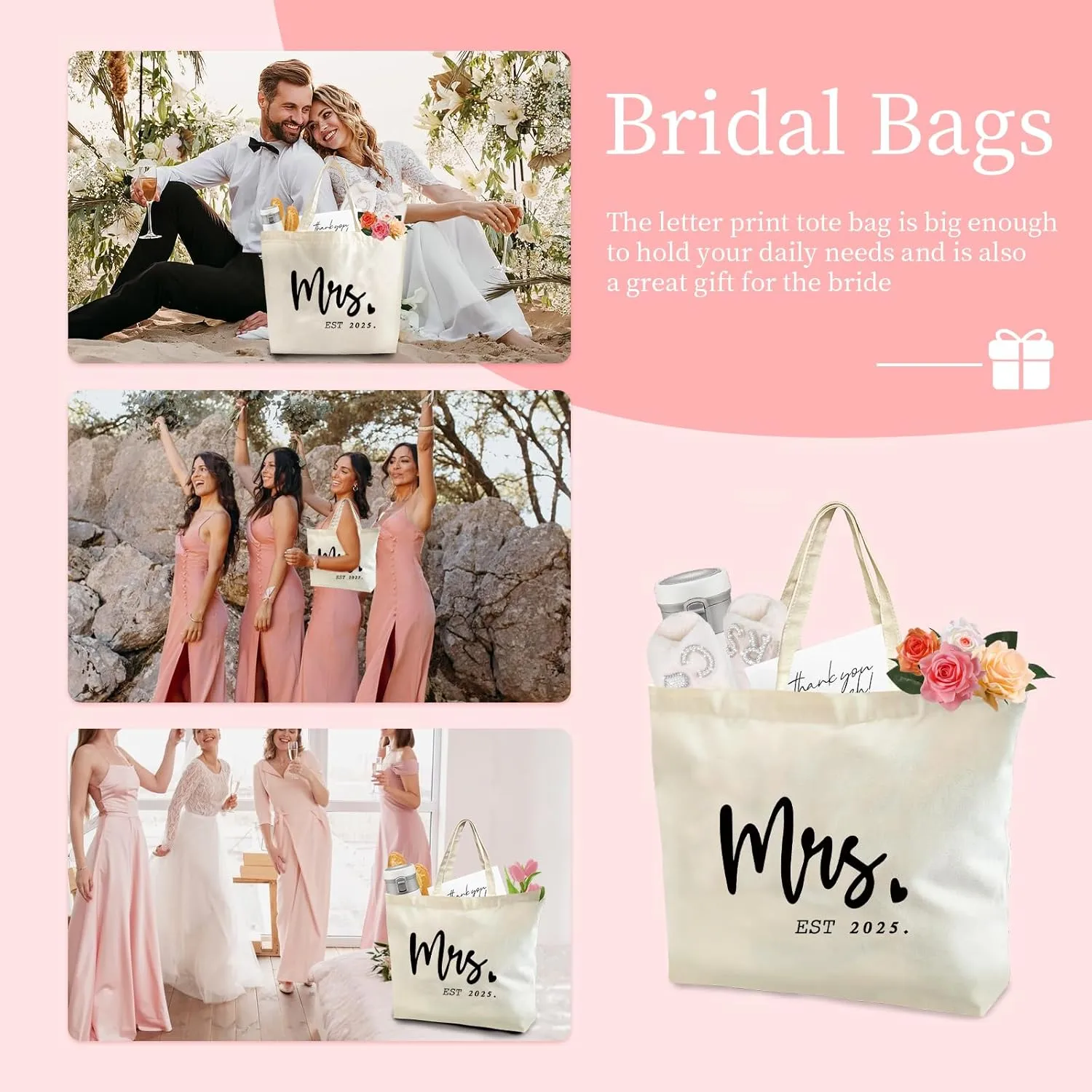 Bridal Shower Gifts For Bride To Be Tote Bag Canvas Wedding Bag With Handle Womens Mrs Bag Bridesmaid Gifts Purse