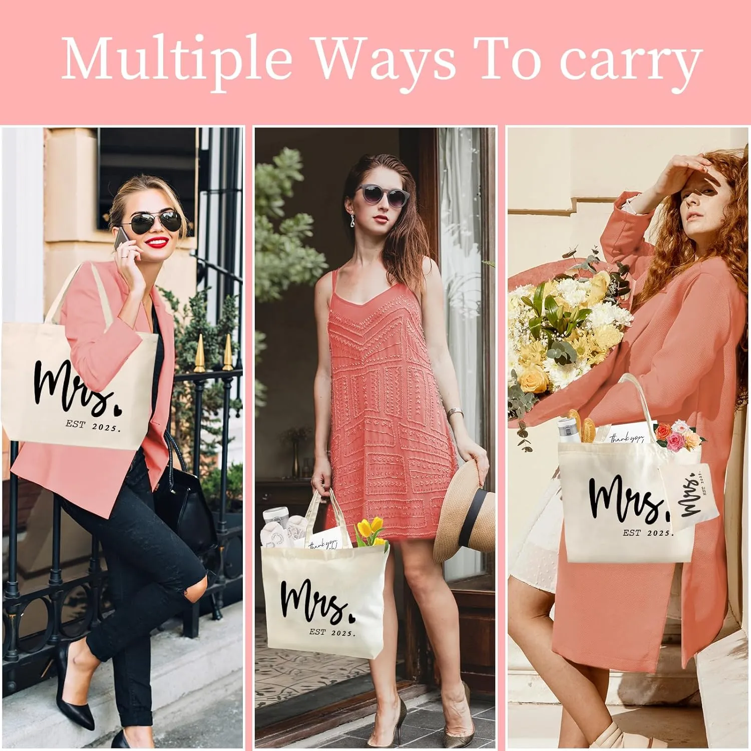 Bridal Shower Gifts For Bride To Be Tote Bag Canvas Wedding Bag With Handle Womens Mrs Bag Bridesmaid Gifts Purse